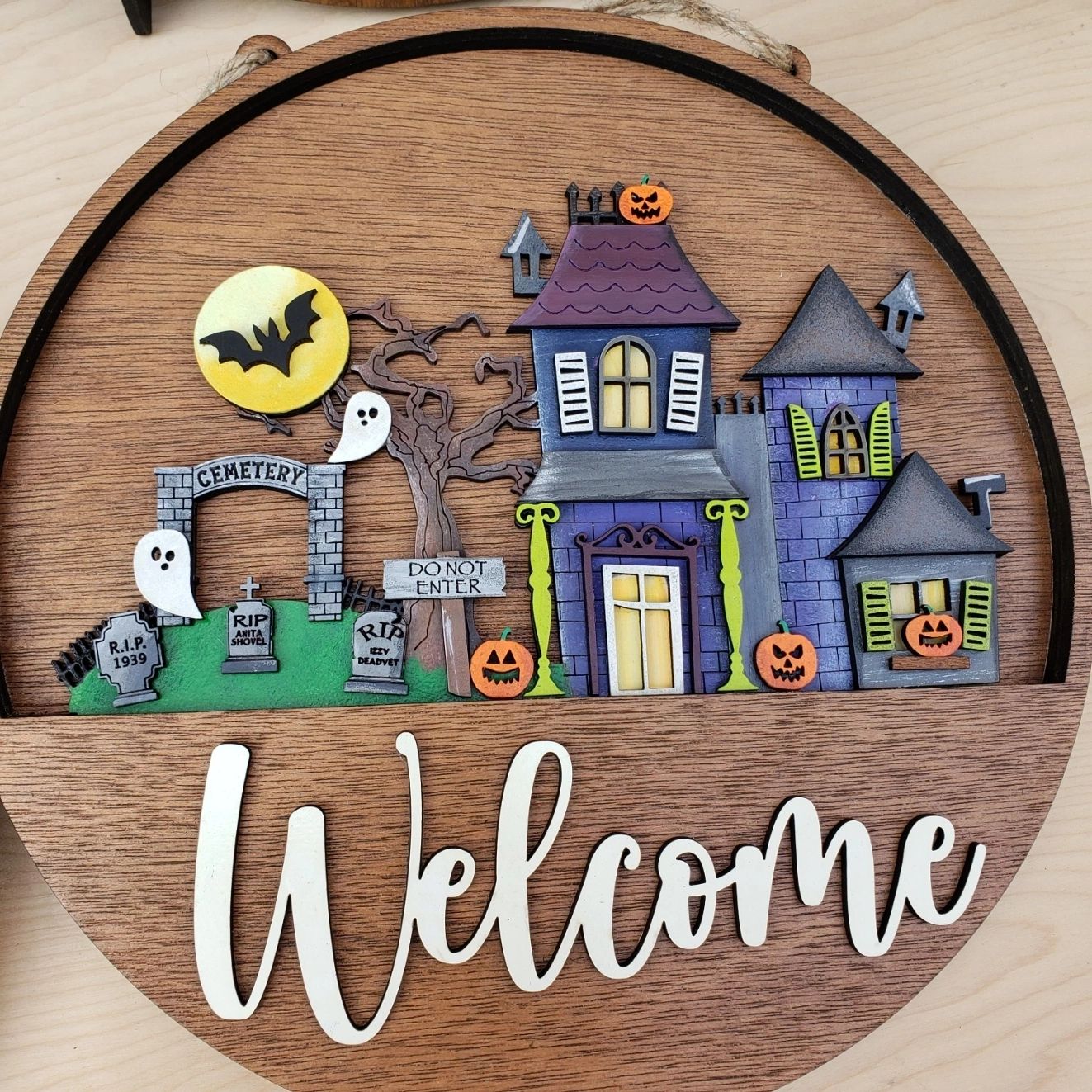 12" Welcome Halloween Haunted House Cemetery Interchangeable Sign Inserts- Halloween Haunted House Fall Pumpkin Door Hanger