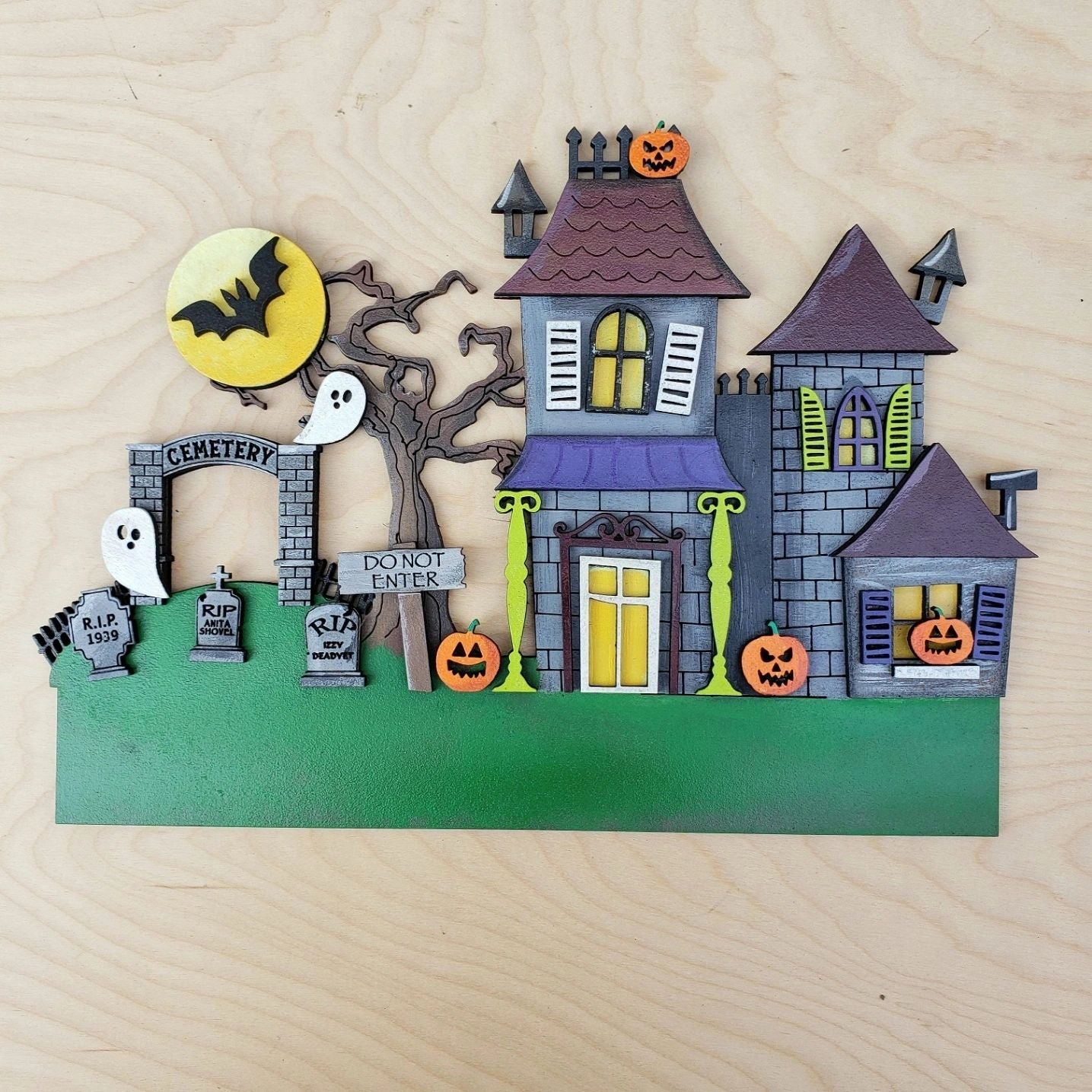 12" Welcome Halloween Haunted House Cemetery Interchangeable Sign Inserts- Halloween Haunted House Fall Pumpkin Door Hanger