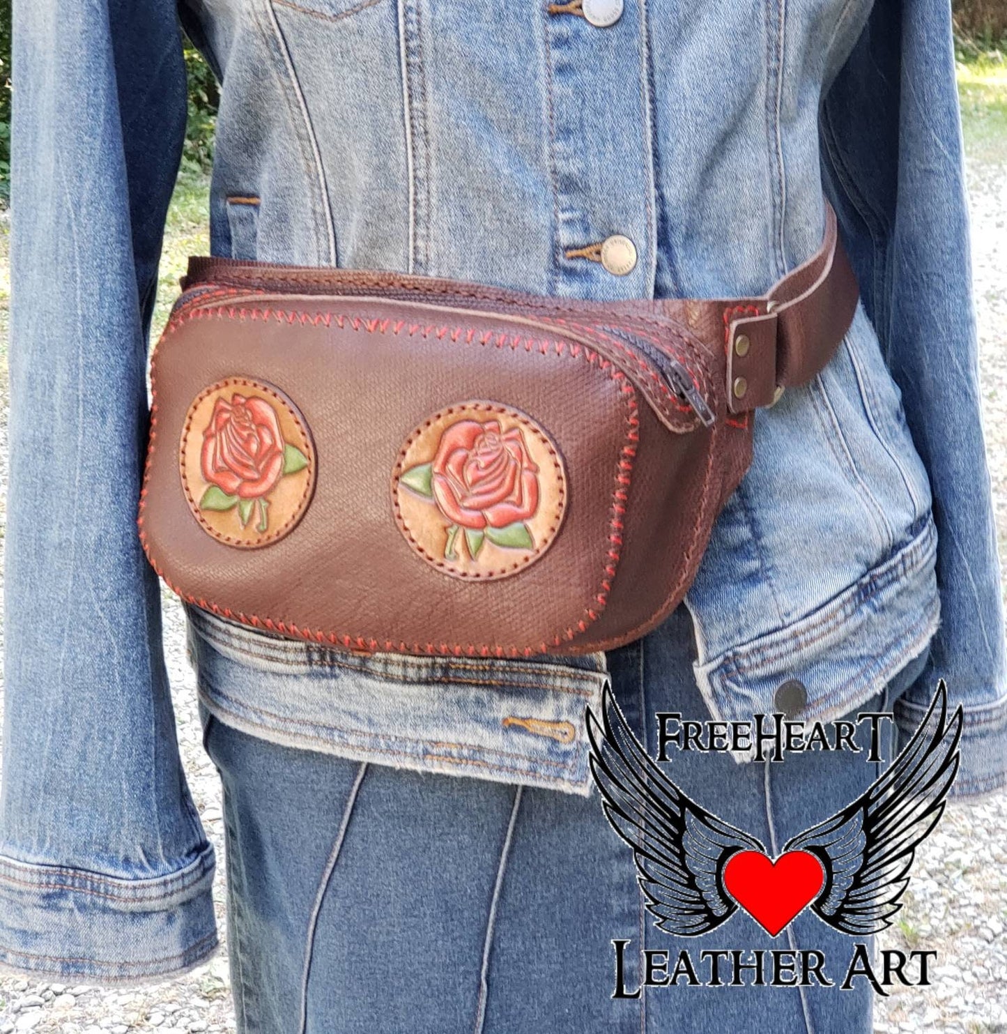 Roses Leather Fanny Pack - Roses Sling Bag