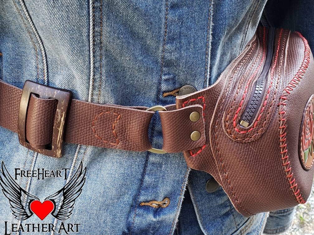 Roses Leather Fanny Pack - Roses Sling Bag