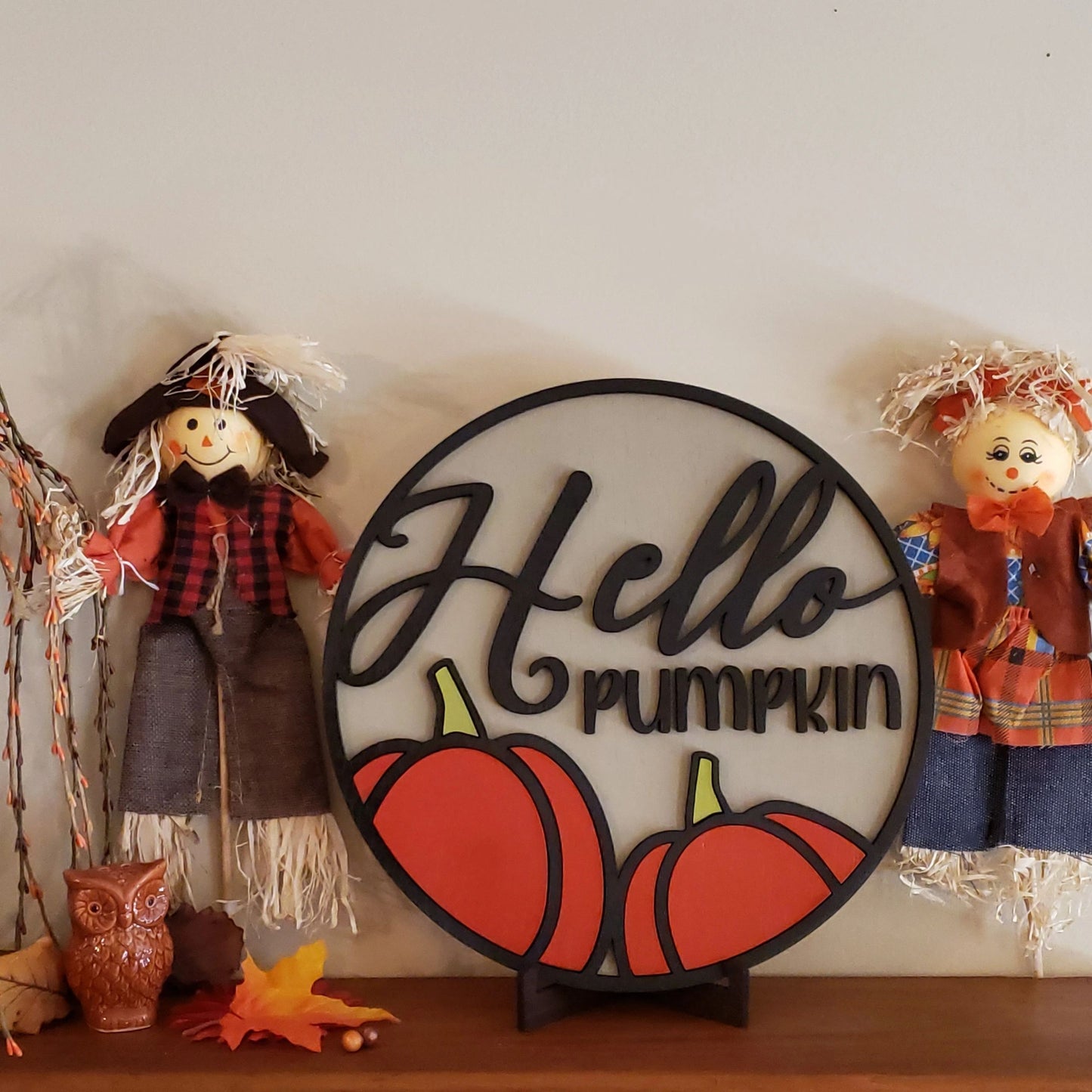 Hello Pumpkin Wall Sign, Fall Decor, Pumpkin Door Hanger