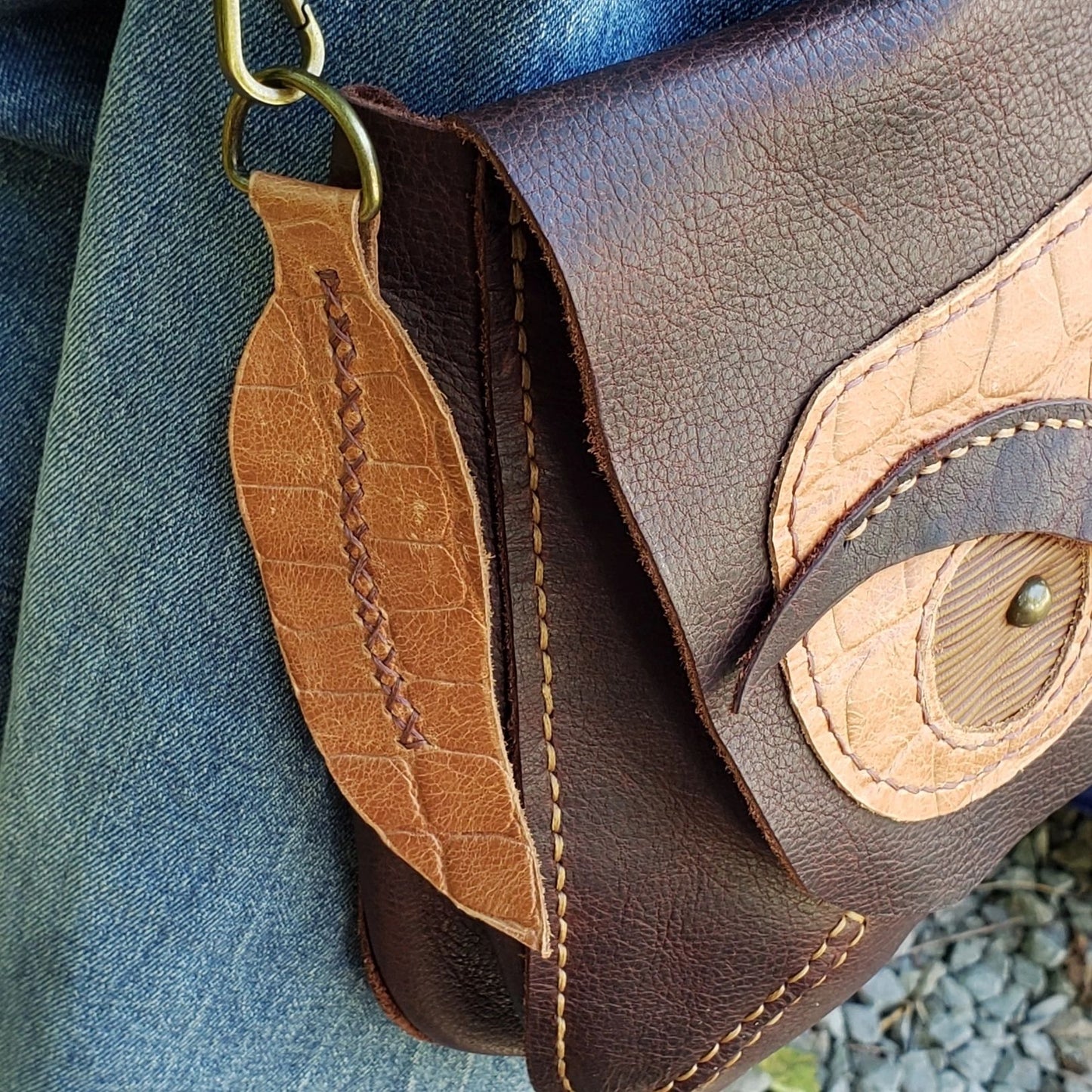 Owl Face Leather Crossbody Purse