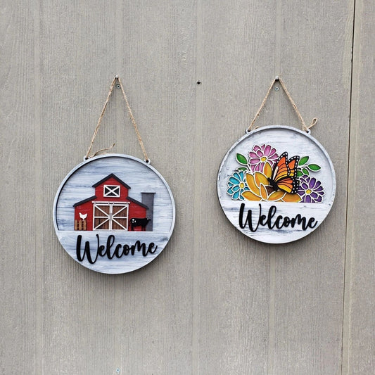 12" Welcome Interchangeable Sign Inserts- Seasonal Spring/Farmhouse Door Hanger