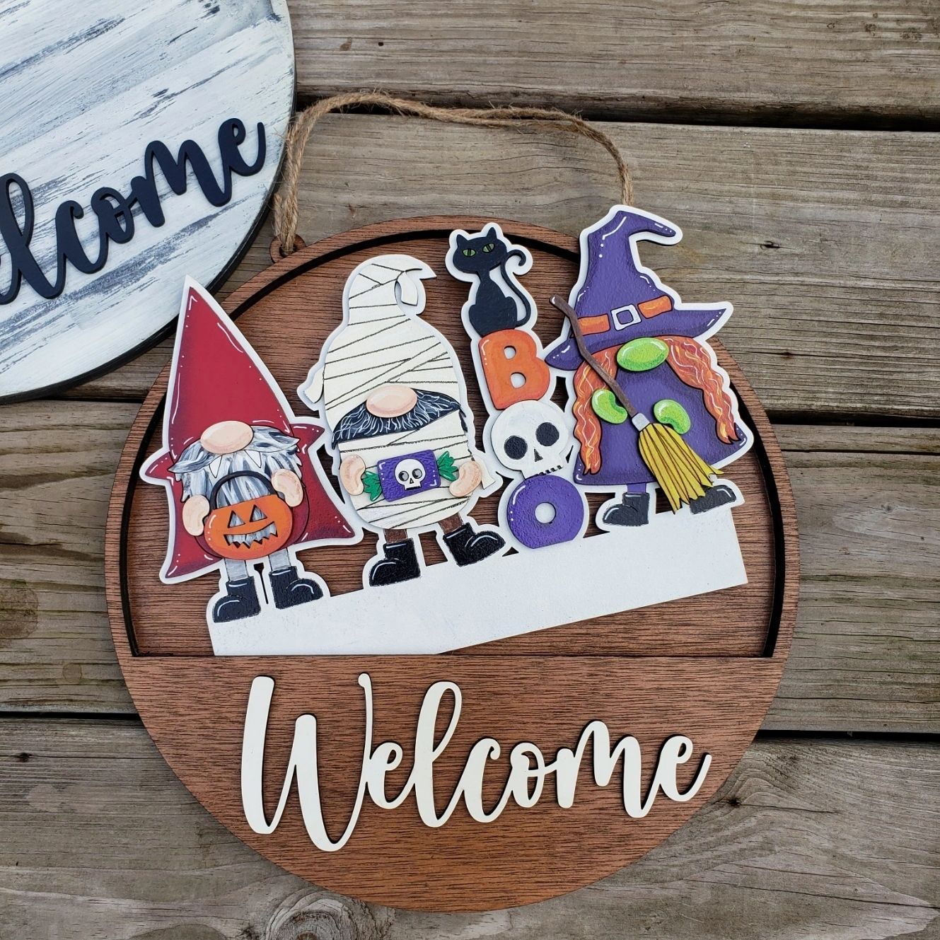 12" Welcome Halloween Gnomes Interchangeable Sign Inserts- Halloween Gnomes Fall Pumpkin Door Hanger