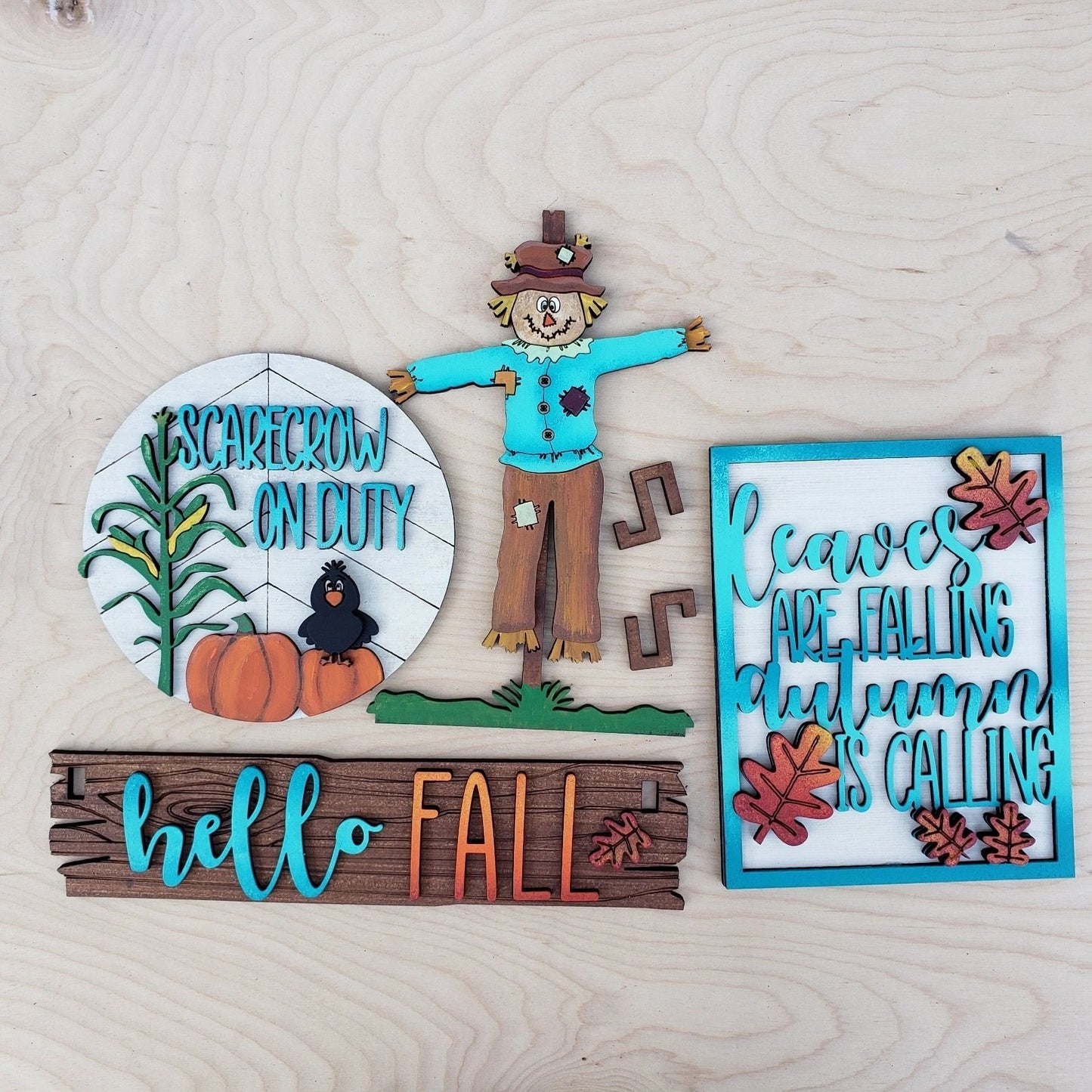 Fall Scarecrow Falling Leaves Interchangeable Set