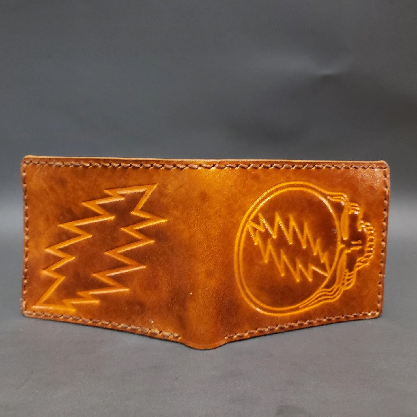 Leather Wallet Dead Stealie and 13 Point Bolt, Leather Deadhead