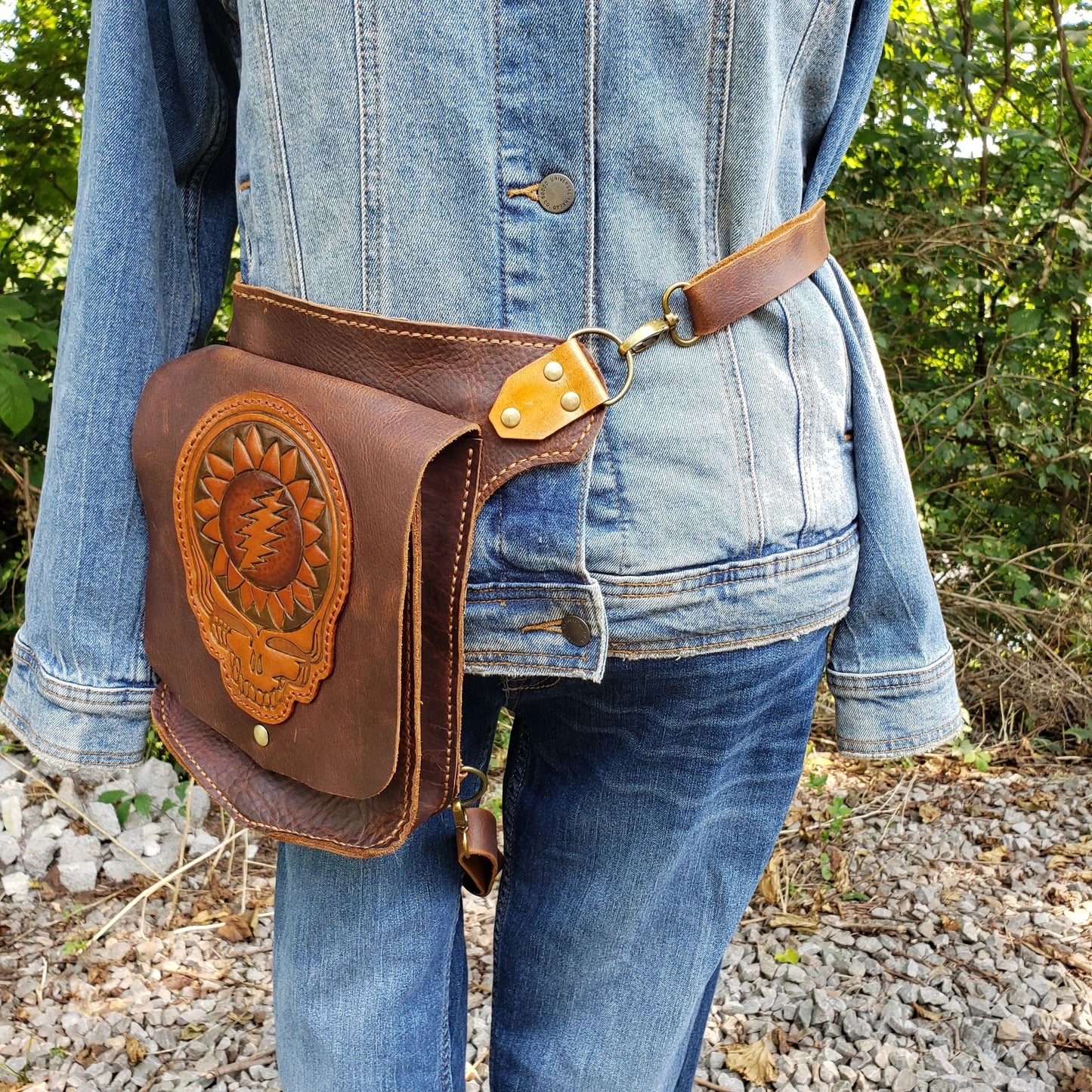 Grateful Sunflower Leather Backpack/ Crossbody