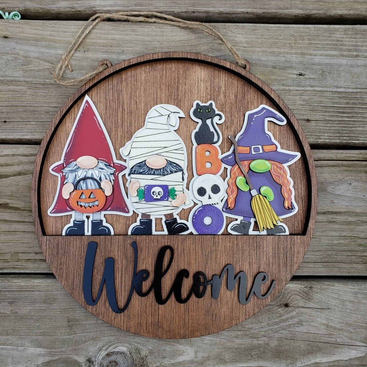 12" Welcome Halloween Gnomes Interchangeable Sign Inserts- Halloween Gnomes Fall Pumpkin Door Hanger