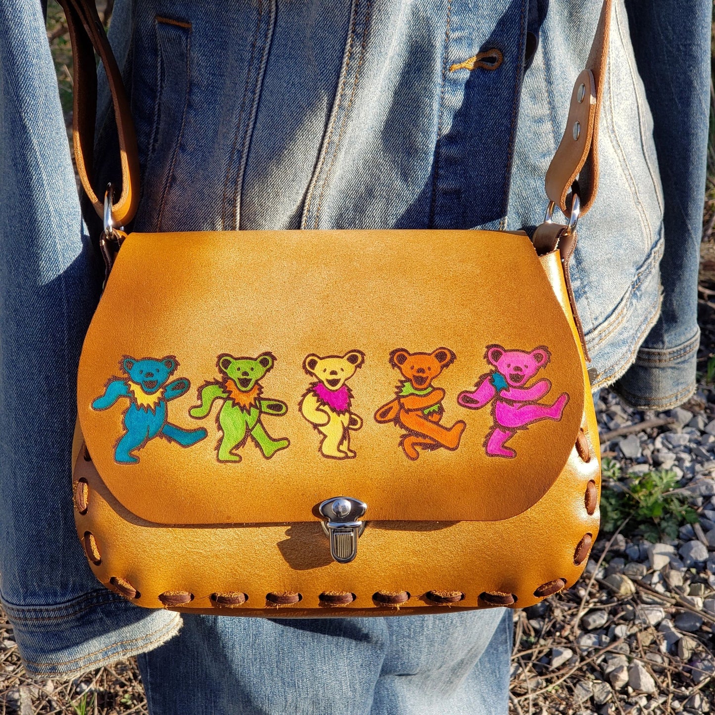 Dancing Bears / Marching Bears Leather Purse - Handmade Dead Bears Crossbody