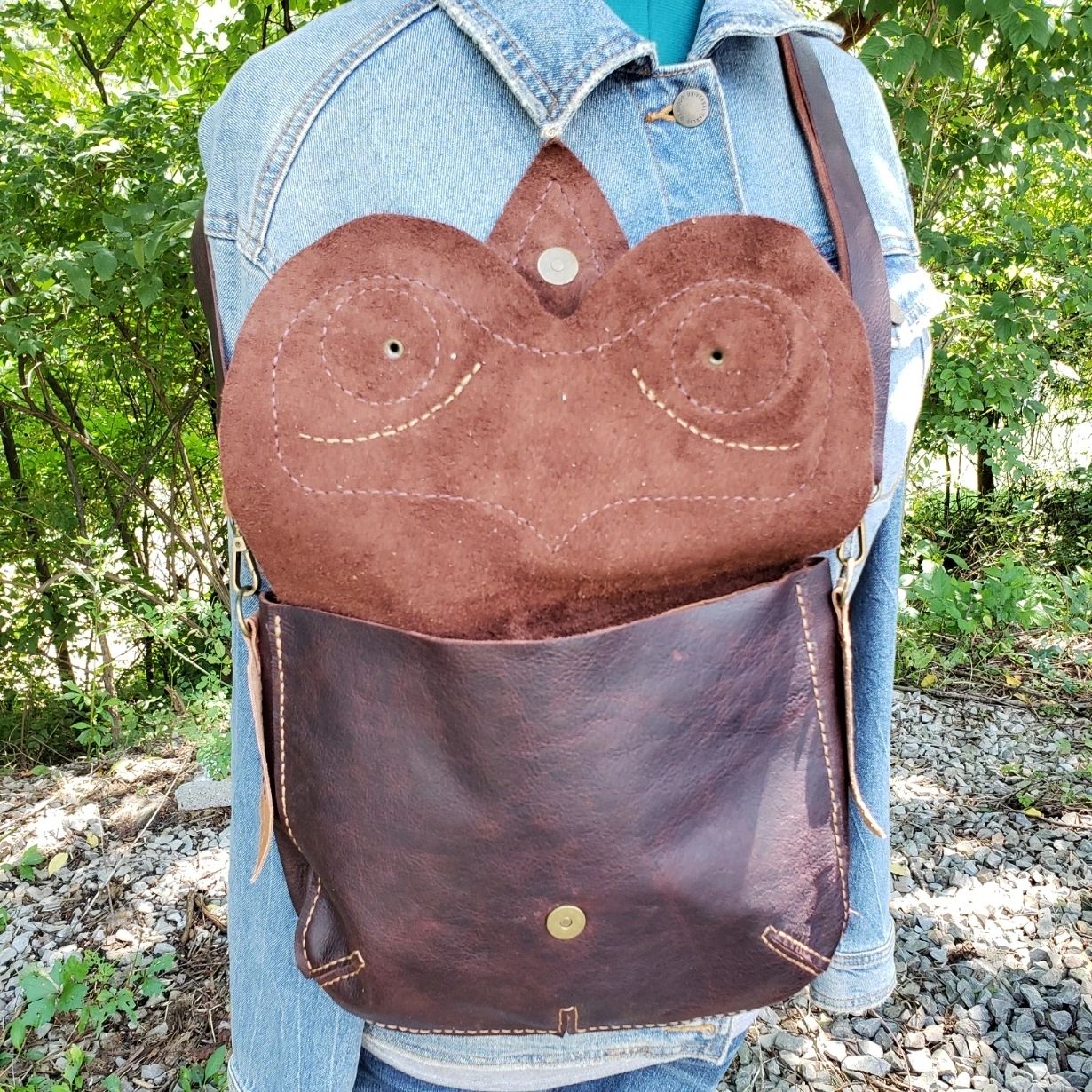 Owl Face Leather Crossbody Purse