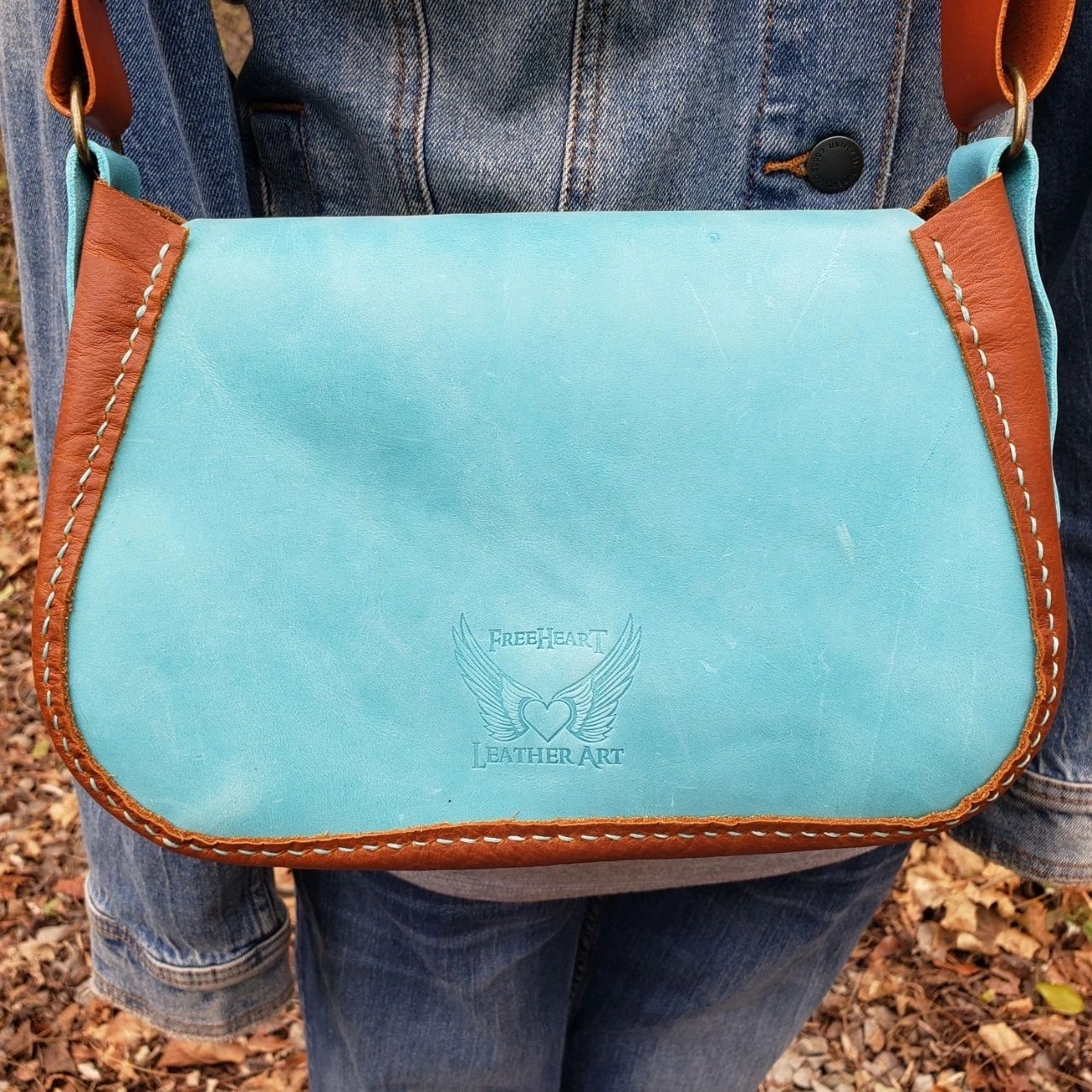 Falling Leaves Aqua and Amber Purse