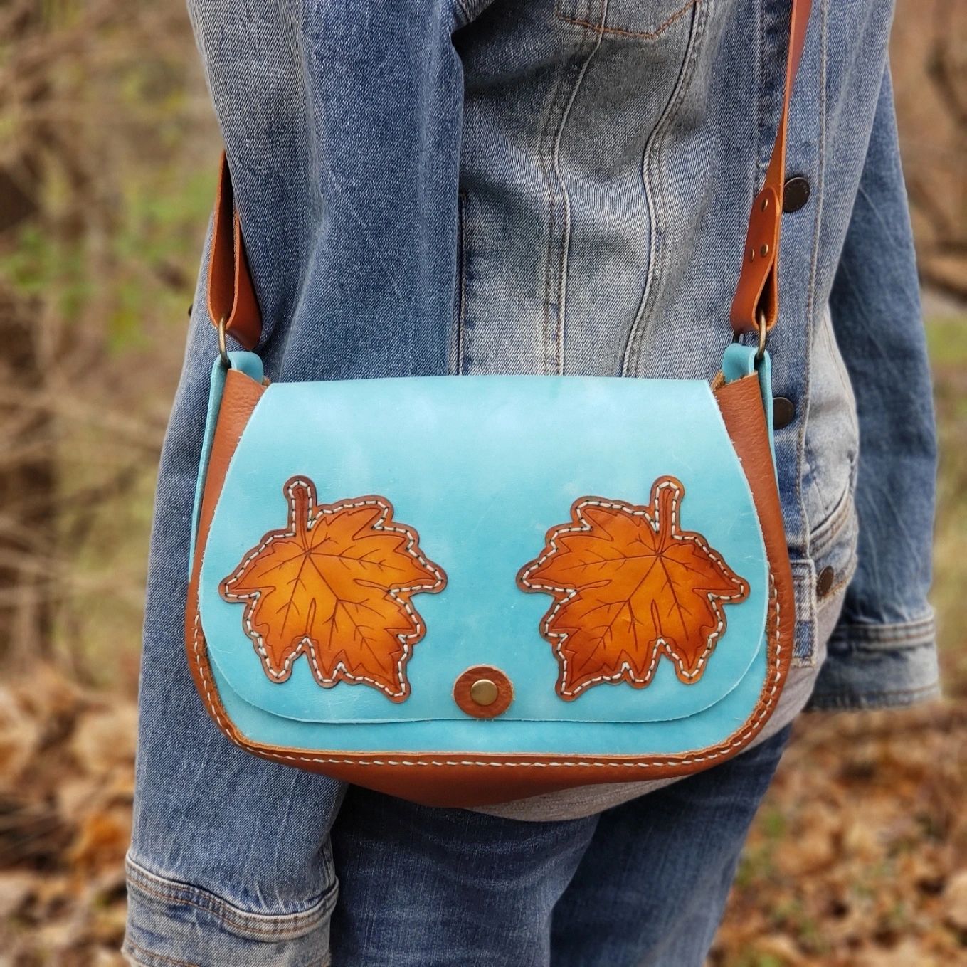 Falling Leaves Aqua and Amber Purse