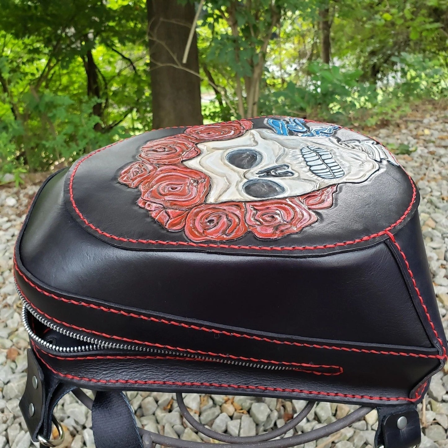 Bertha Leather Skull and Roses Backpack