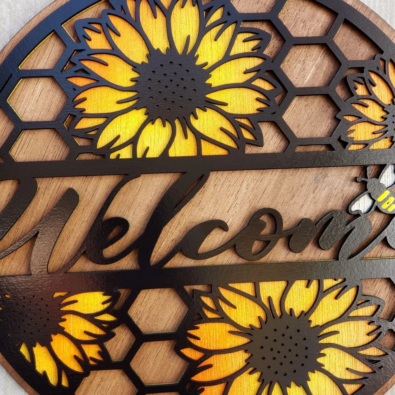 Welcome Sunflowers and Bee Wall Sign