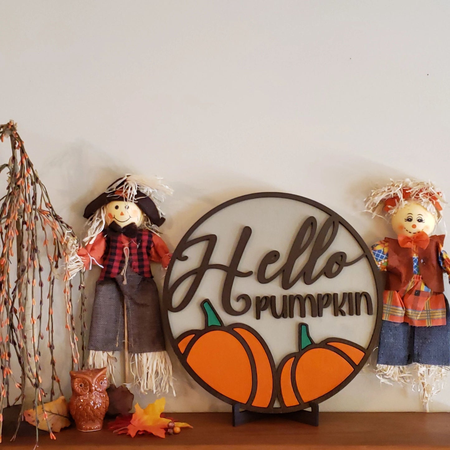 Hello Pumpkin Wall Sign, Fall Decor, Pumpkin Door Hanger