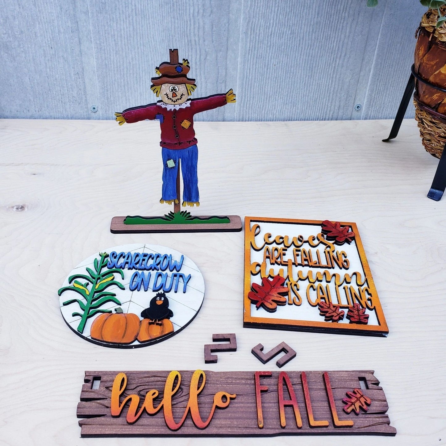 Fall Scarecrow Falling Leaves Interchangeable Set