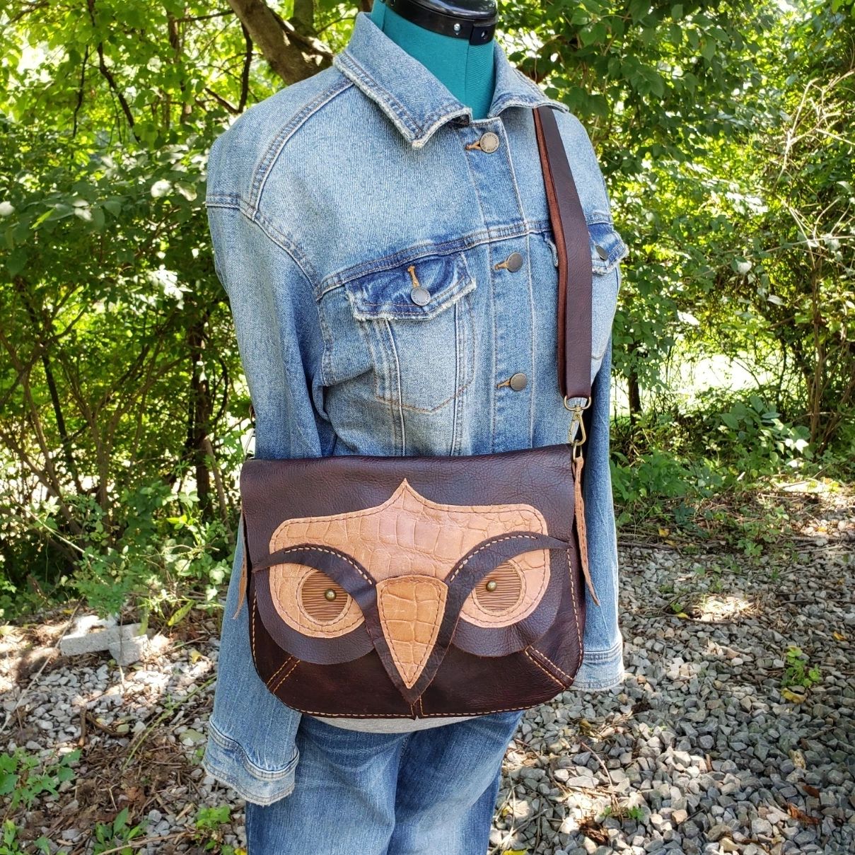 Owl Face Leather Crossbody Purse