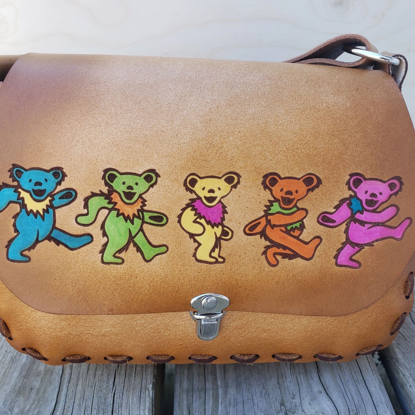 Dancing Bears / Marching Bears Leather Purse - Handmade Dead Bears Crossbody