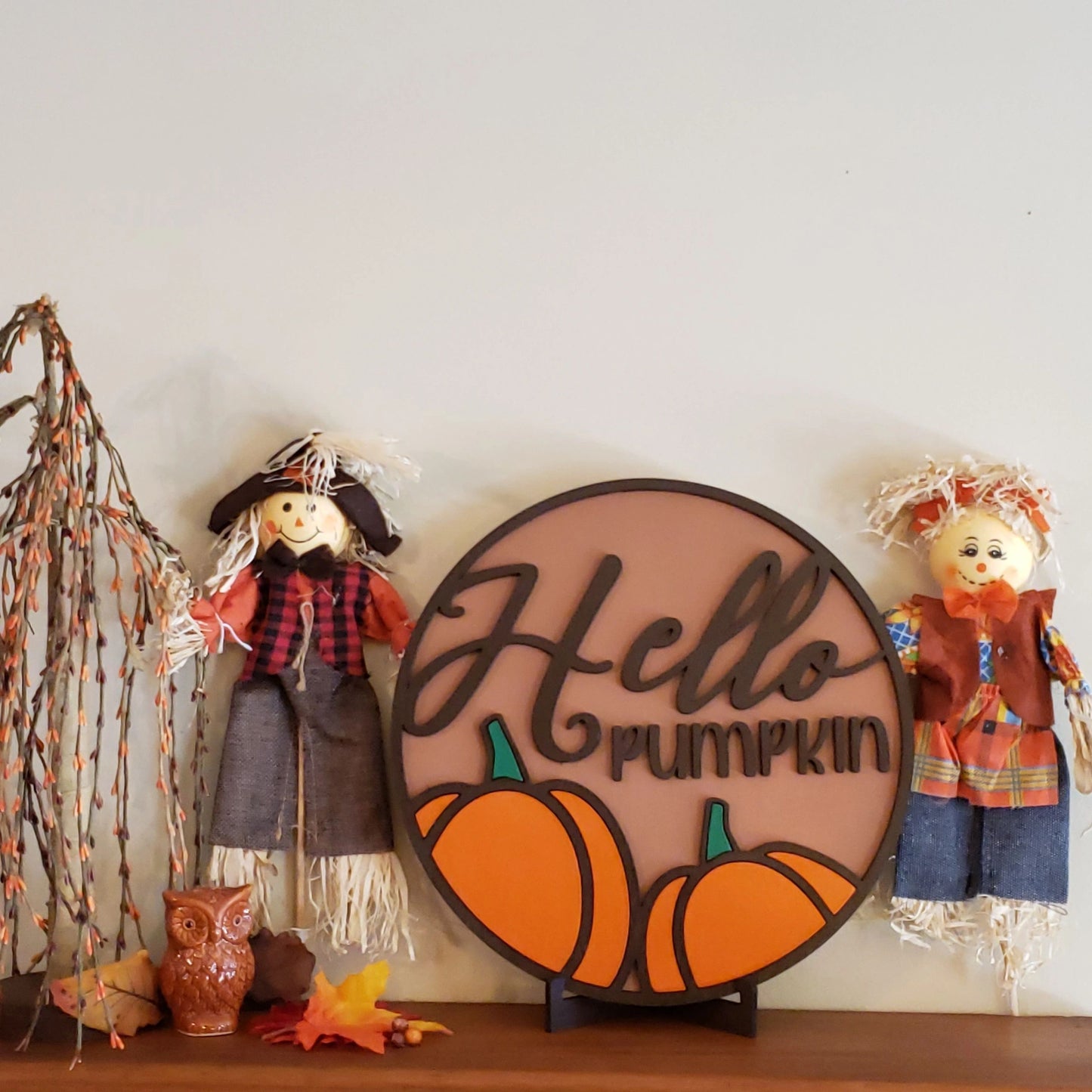 Hello Pumpkin Wall Sign, Fall Decor, Pumpkin Door Hanger