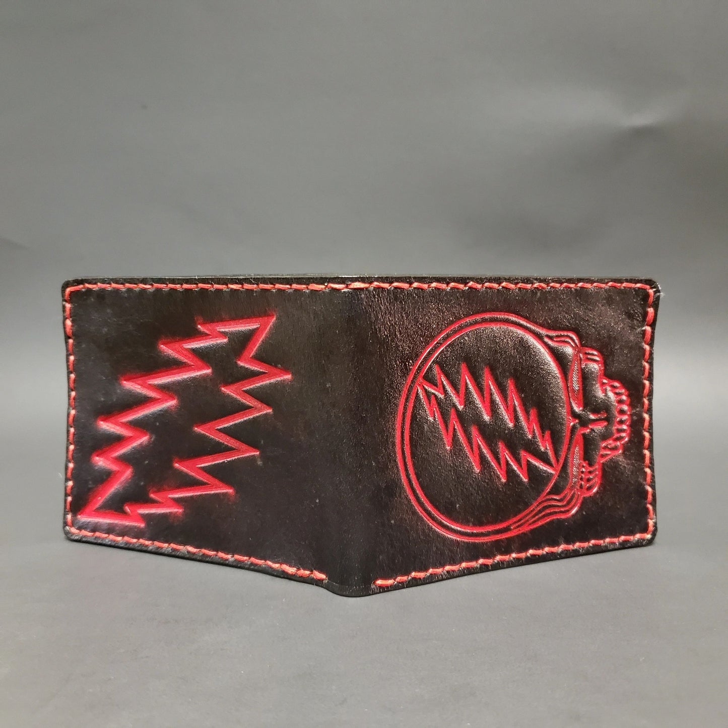 Leather Wallet Dead Stealie and 13 Point Bolt, Leather Deadhead