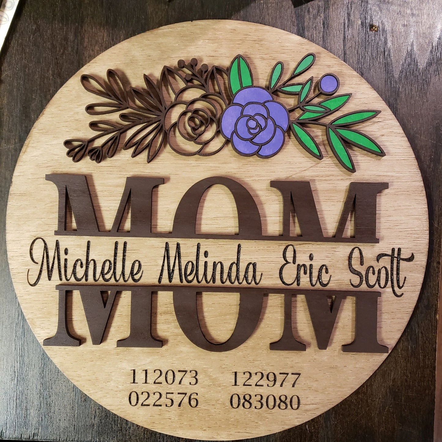 Mom with Custom Names and Birthdates, Engraving Wall Art, Mother's Day Gift