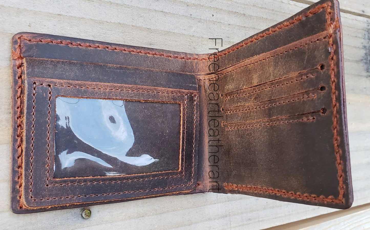 Leather Wallet Grateful Skull Painted and Bolt