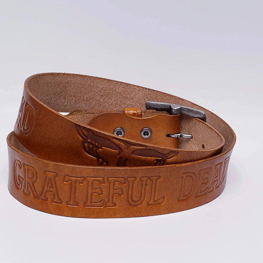 Leather Belt Stamped Dead and Stealie Faces