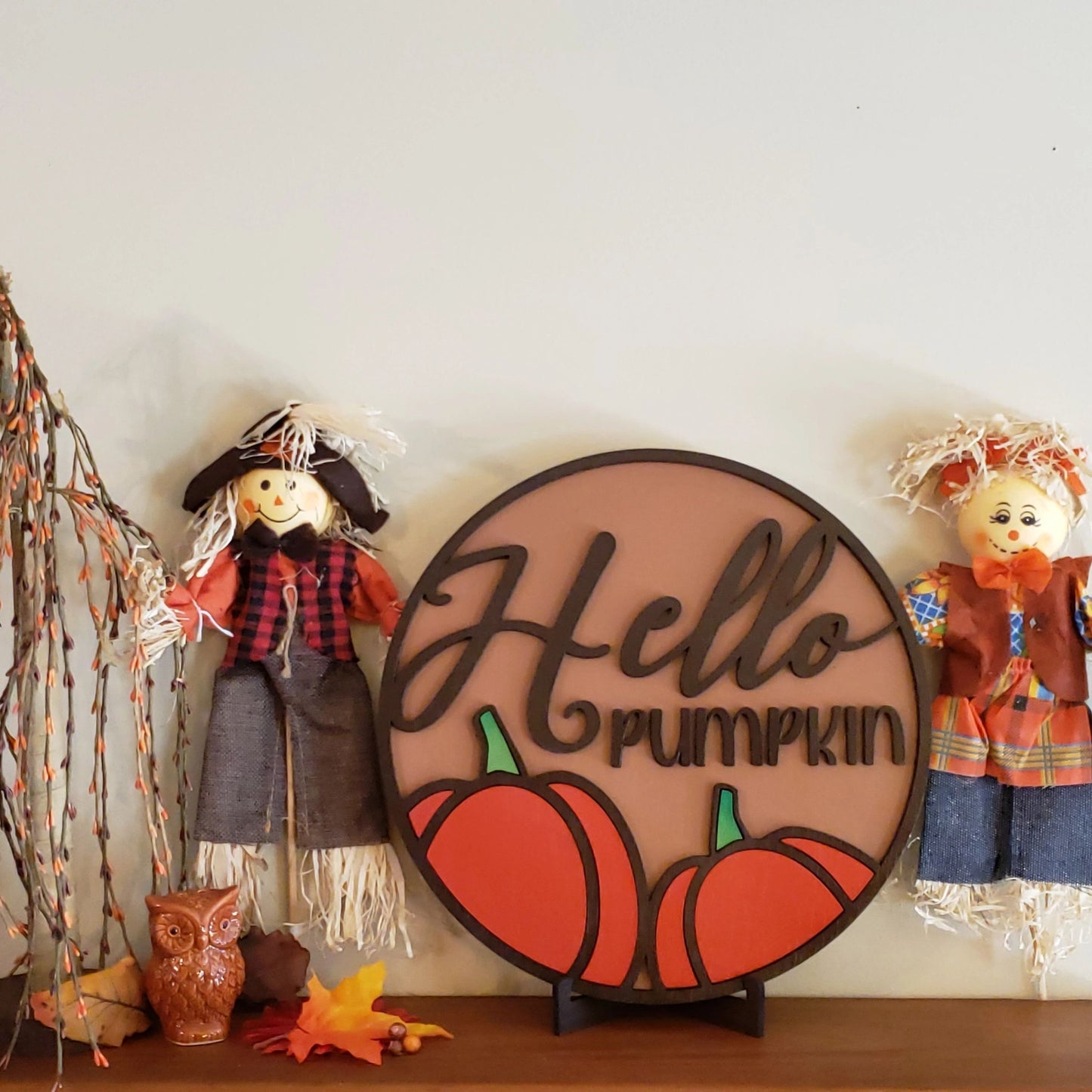 Hello Pumpkin Wall Sign, Fall Decor, Pumpkin Door Hanger