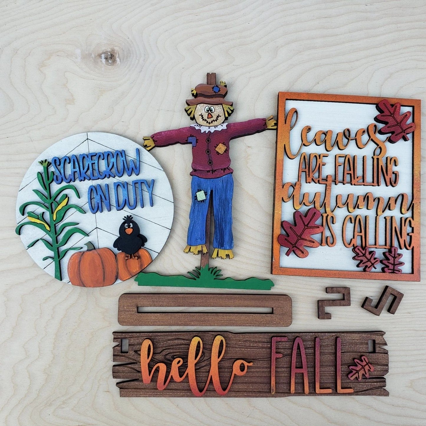 Fall Scarecrow Falling Leaves Interchangeable Set