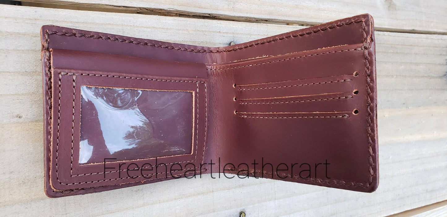 Leather Wallet Grateful Skull Painted and Bolt