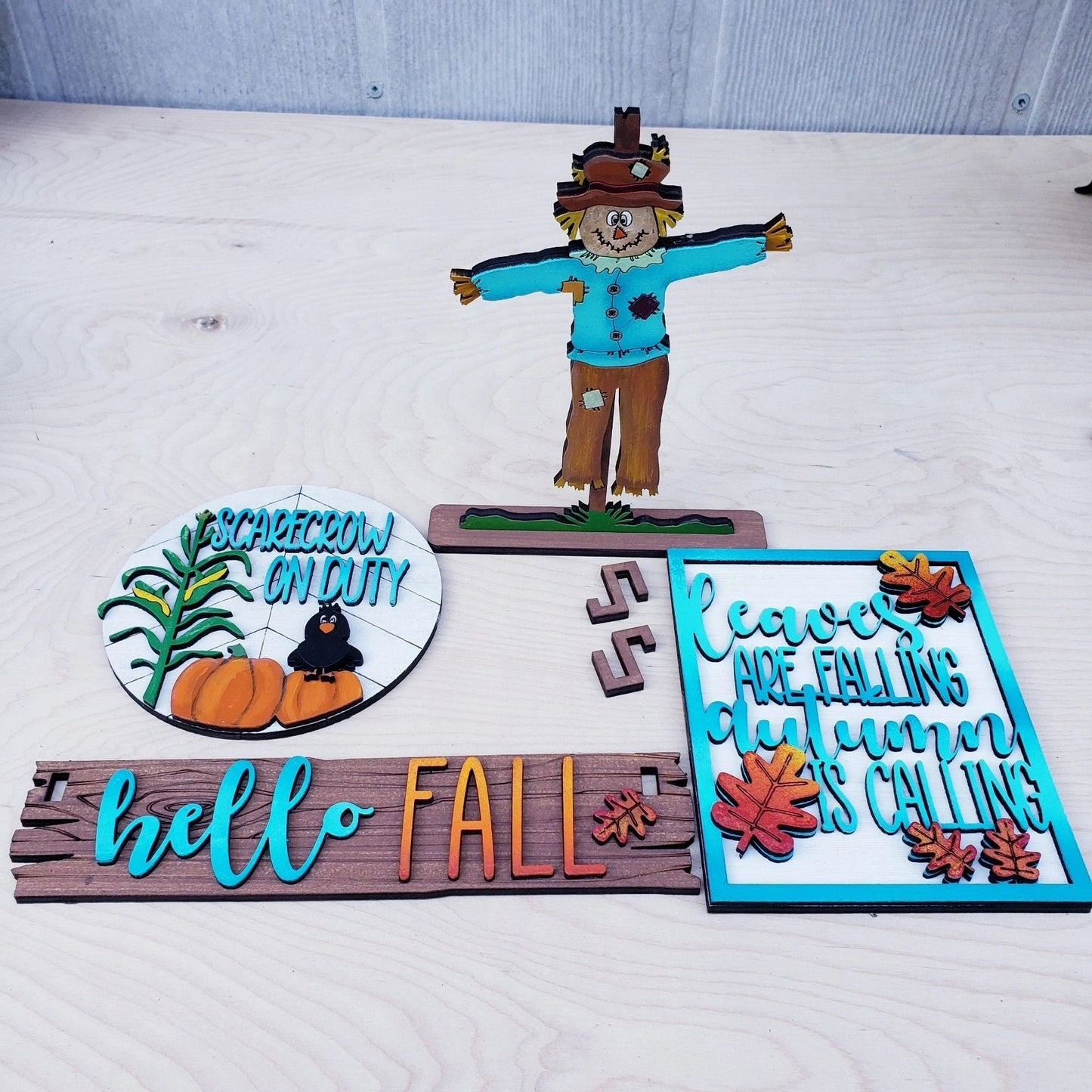 Fall Scarecrow Falling Leaves Interchangeable Set