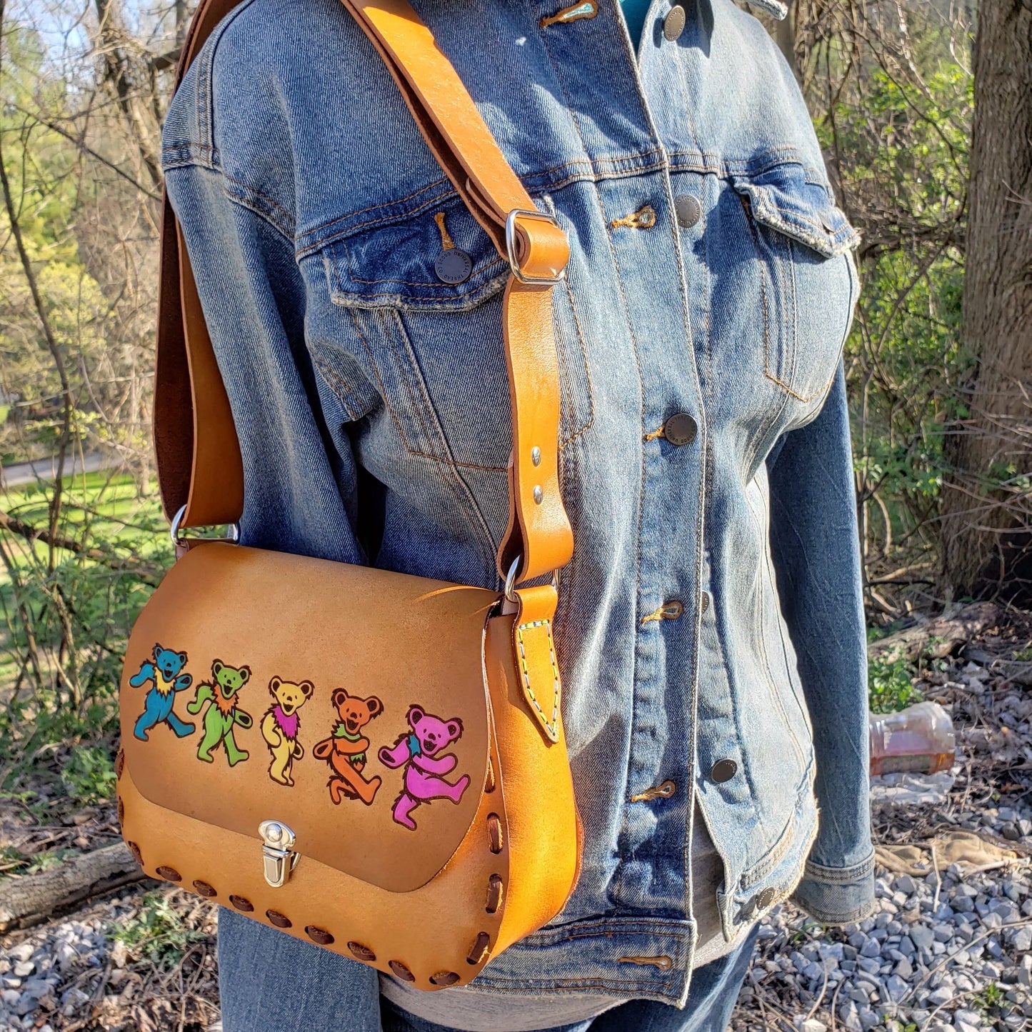 Dancing Bears / Marching Bears Leather Purse - Handmade Dead Bears Crossbody