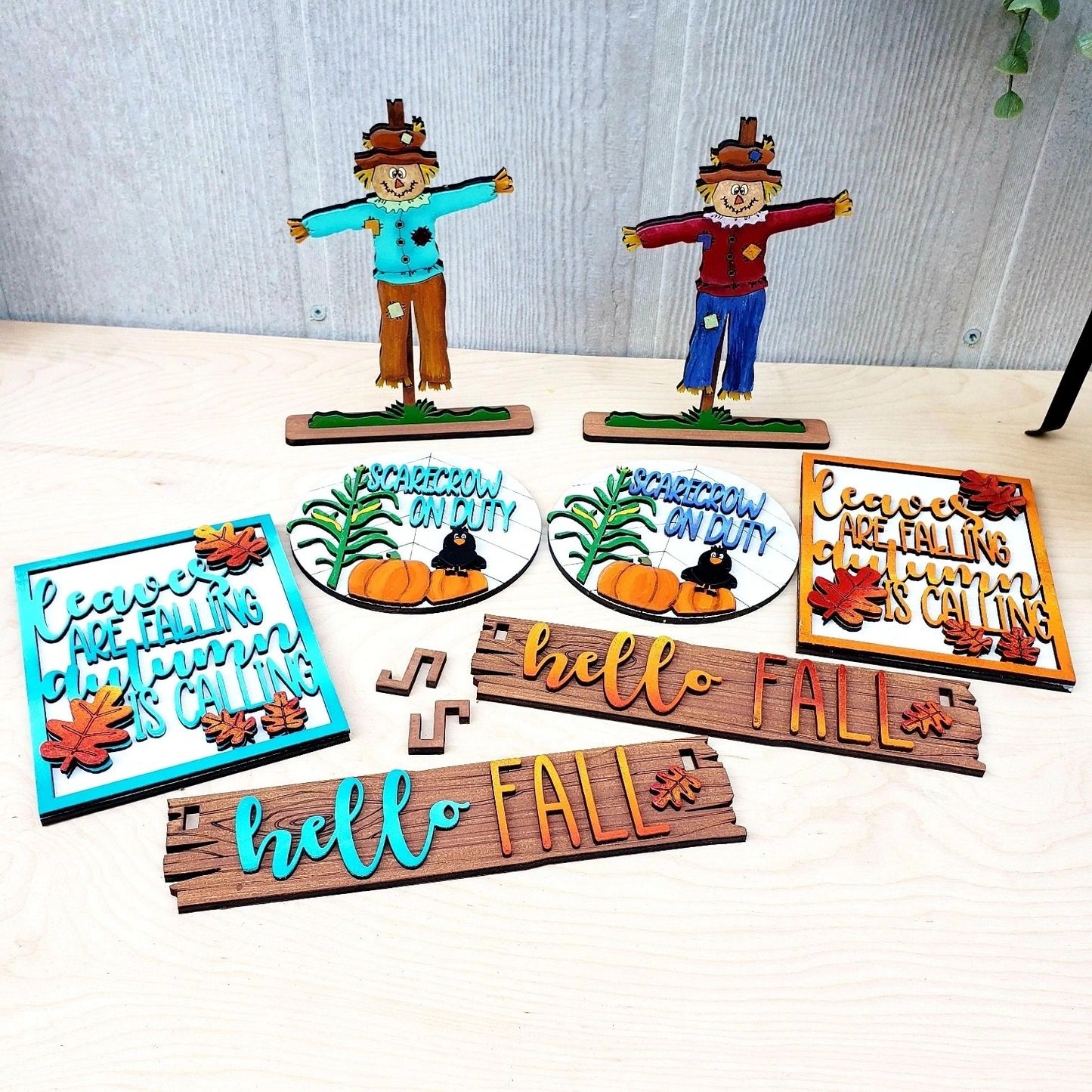 Fall Scarecrow Falling Leaves Interchangeable Set