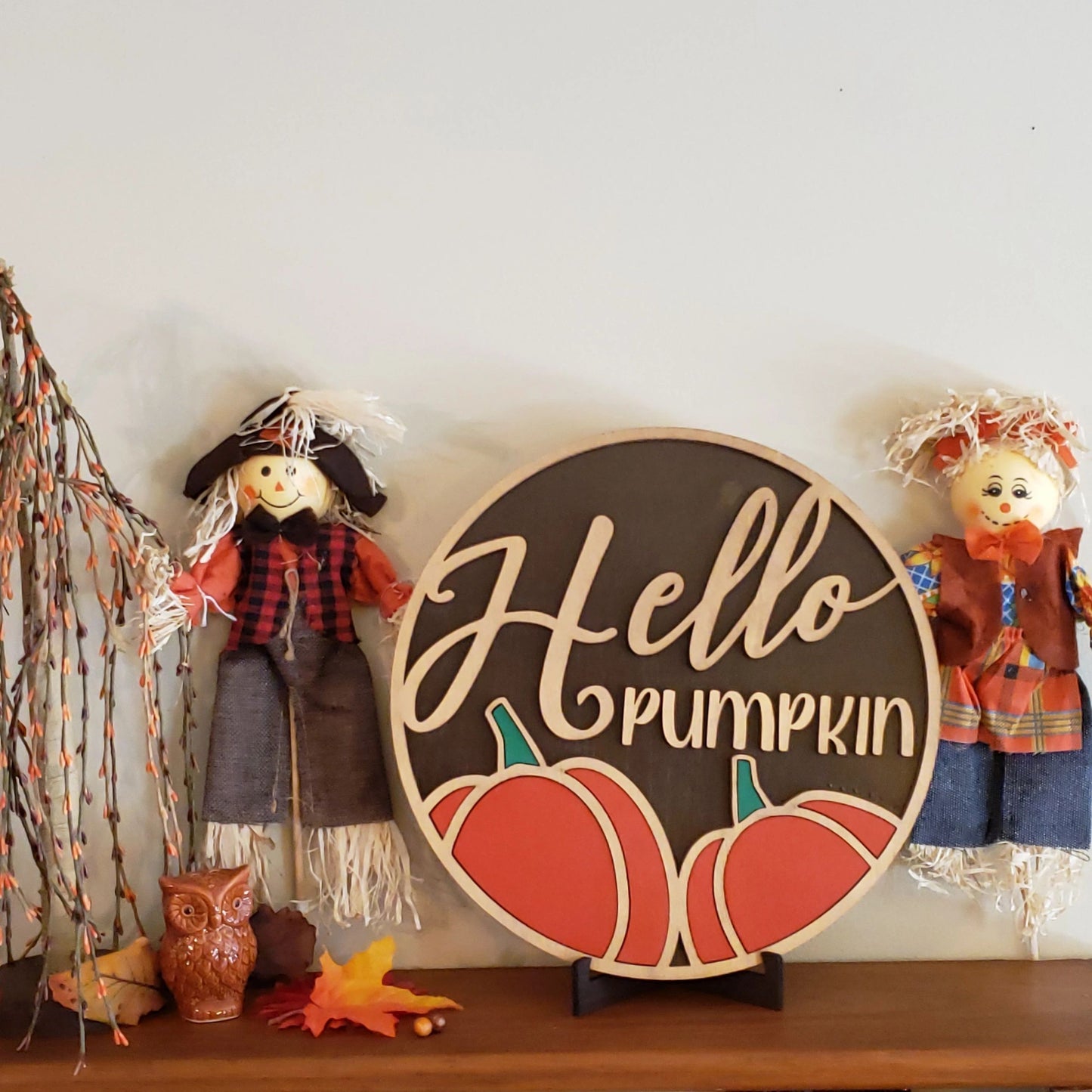 Hello Pumpkin Wall Sign, Fall Decor, Pumpkin Door Hanger