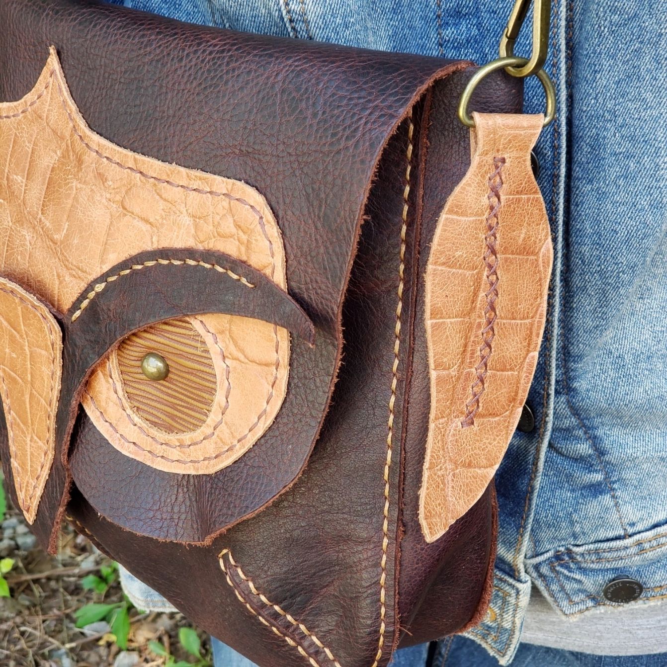 Owl Face Leather Crossbody Purse