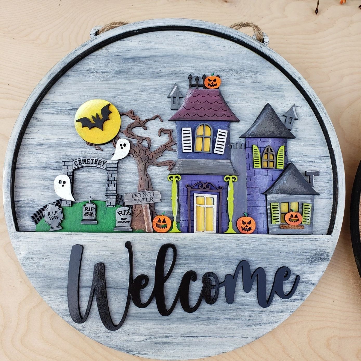 12" Welcome Halloween Haunted House Cemetery Interchangeable Sign Inserts- Halloween Haunted House Fall Pumpkin Door Hanger