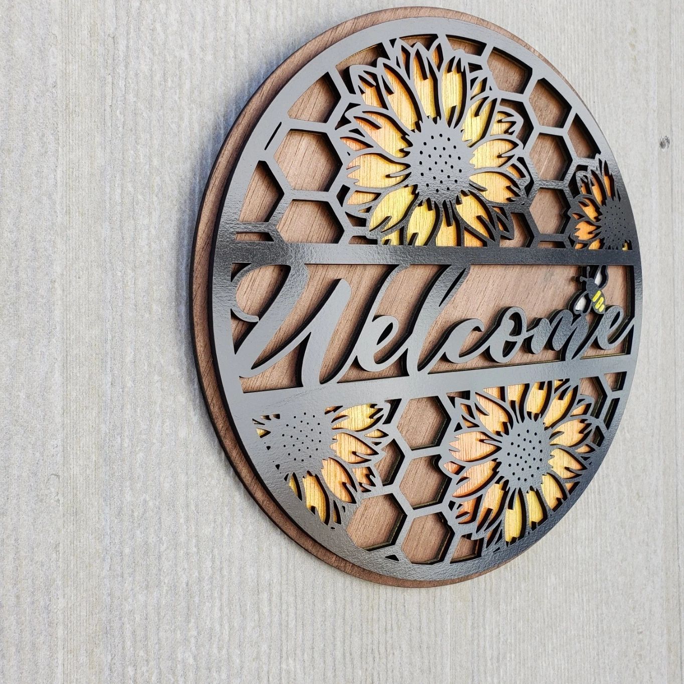 Welcome Sunflowers and Bee Wall Sign