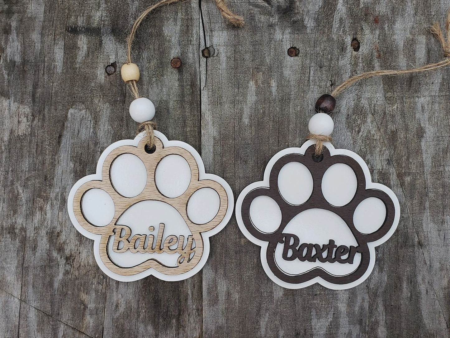 Pet Ornament, Personalized Pet Name Ornament, Dog Paw, Cat Paw