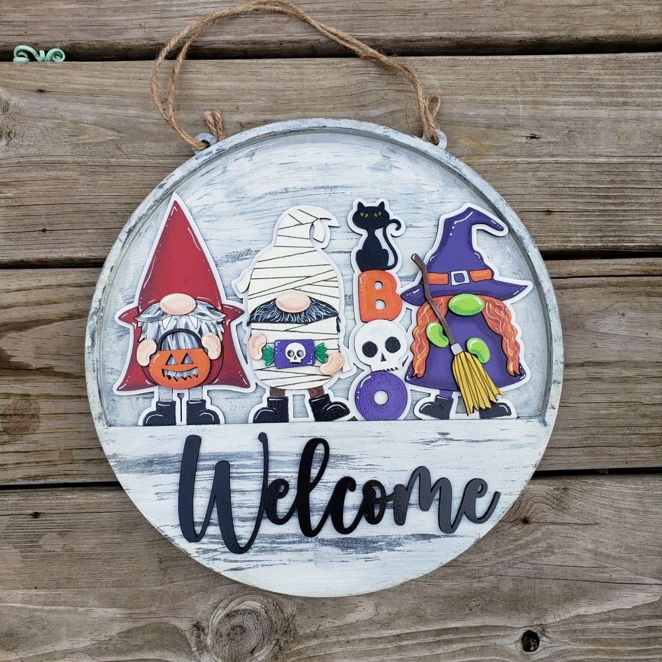 12" Welcome Halloween Gnomes Interchangeable Sign Inserts- Halloween Gnomes Fall Pumpkin Door Hanger