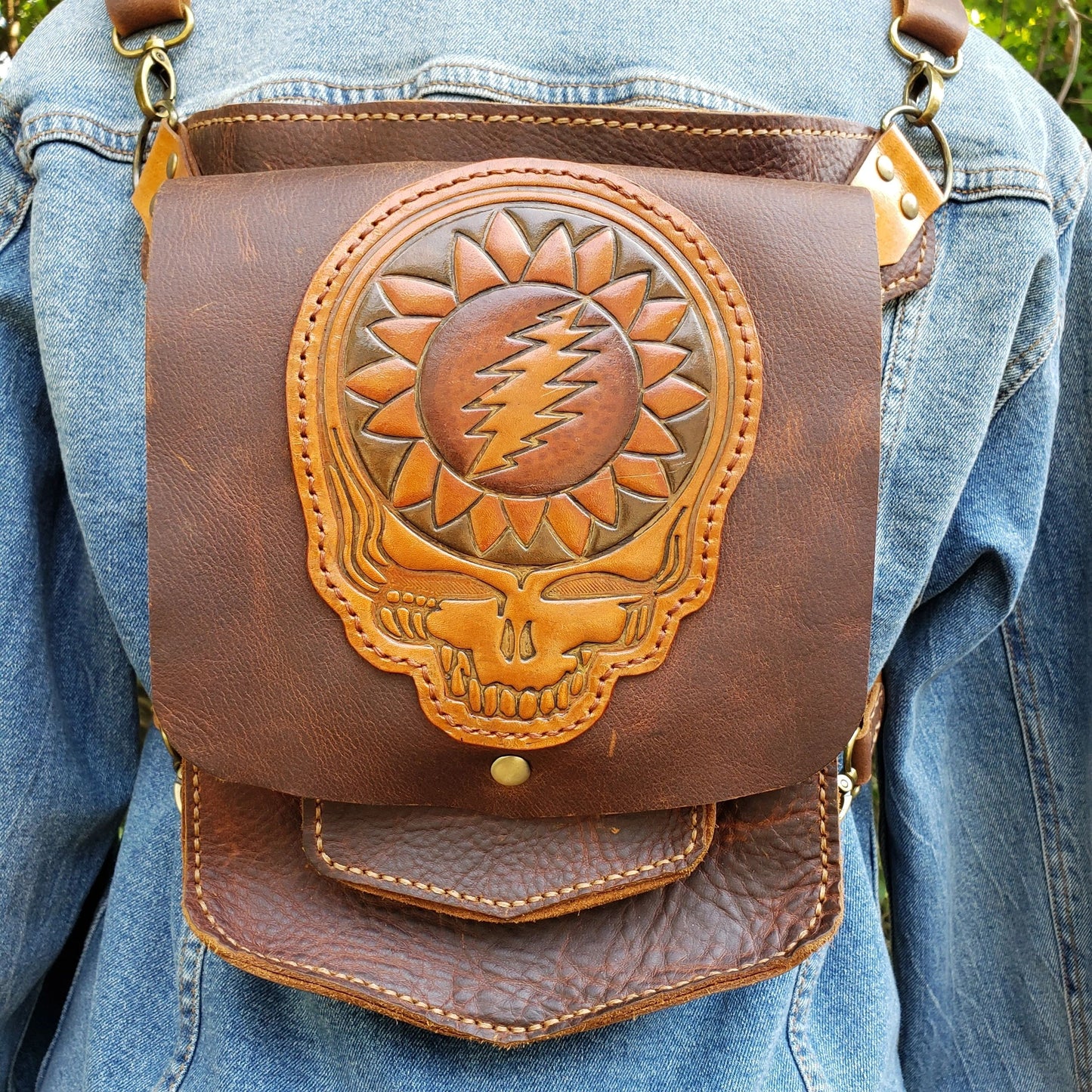 Grateful Sunflower Leather Backpack/ Crossbody