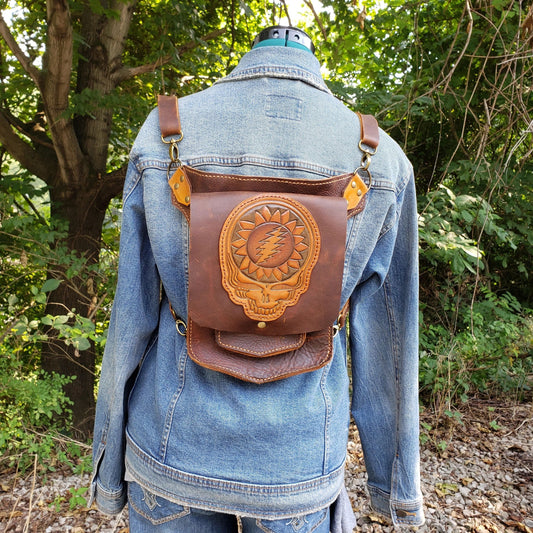 Grateful Sunflower Leather Backpack/ Crossbody