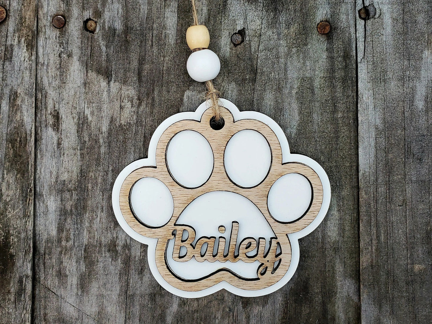 Pet Ornament, Personalized Pet Name Ornament, Dog Paw, Cat Paw