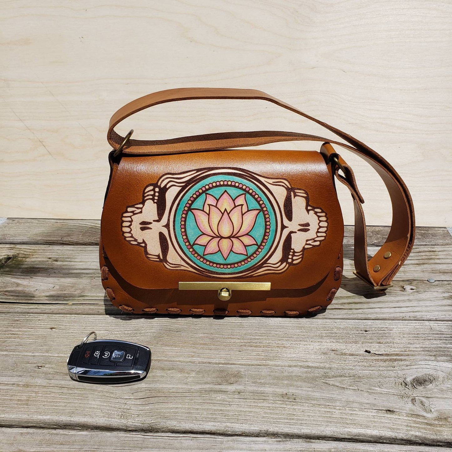 Lotus Stealie Leather Purse - Handmade Dead Lotus Stealie Crossbody