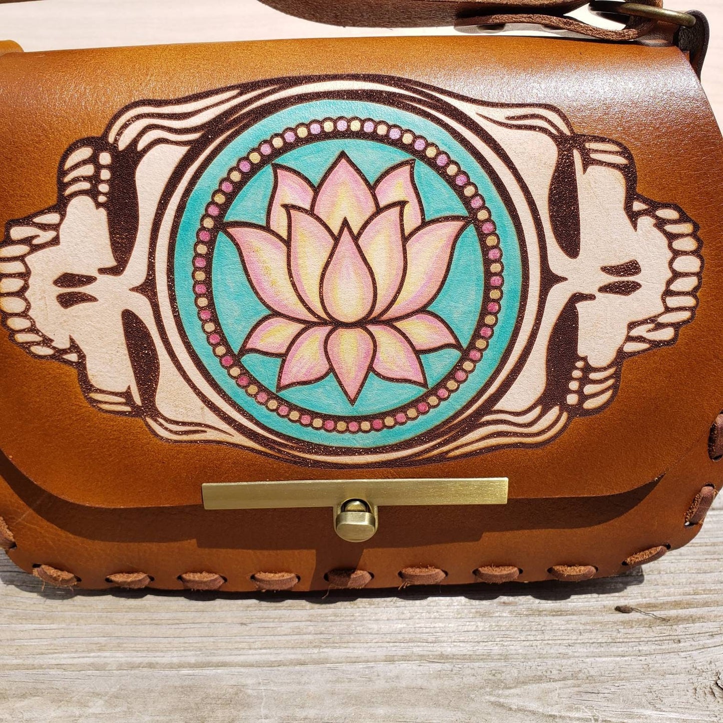 Lotus Stealie Leather Purse - Handmade Dead Lotus Stealie Crossbody