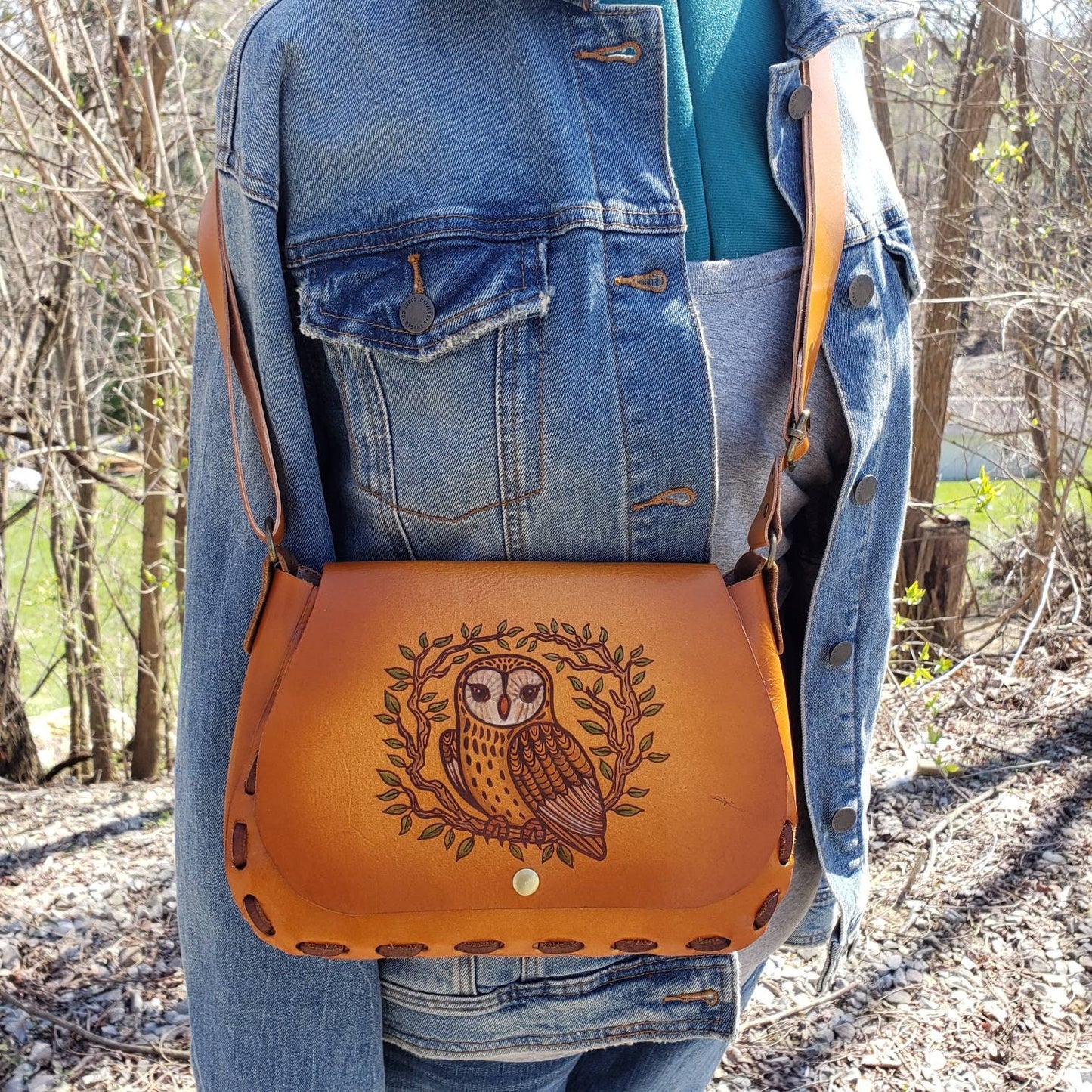 Owl Leather Purse - Handmade Owl Crossbody