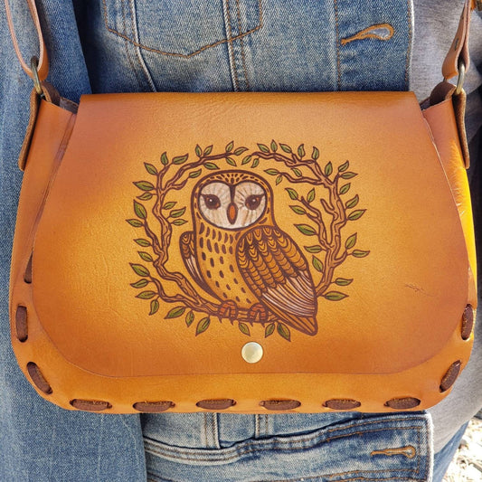 Owl Leather Purse - Handmade Owl Crossbody