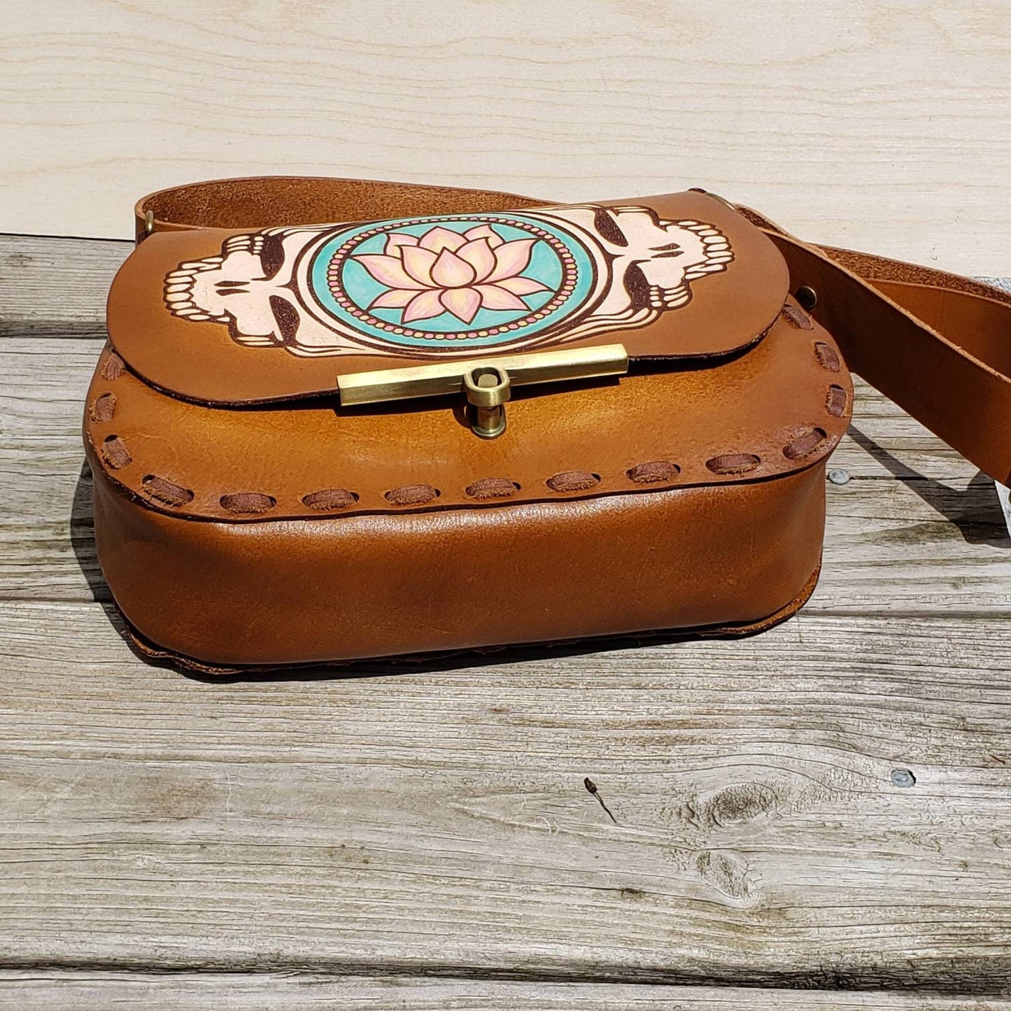 Lotus Stealie Leather Purse - Handmade Dead Lotus Stealie Crossbody