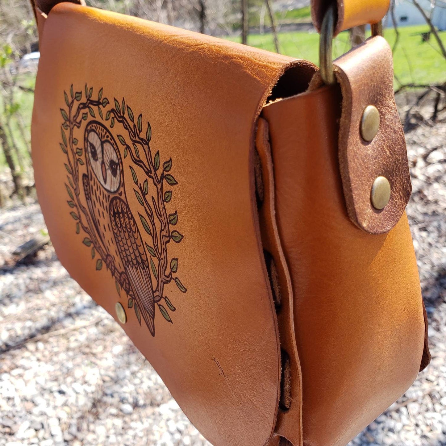 Owl Leather Purse - Handmade Owl Crossbody