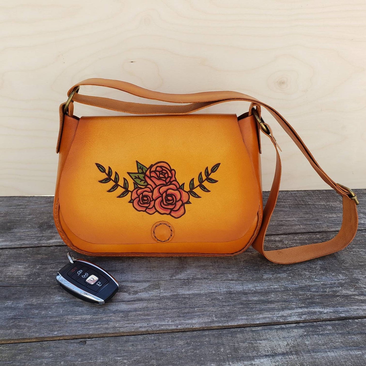 Roses Leather Purse - Handmade Roses Crossbody