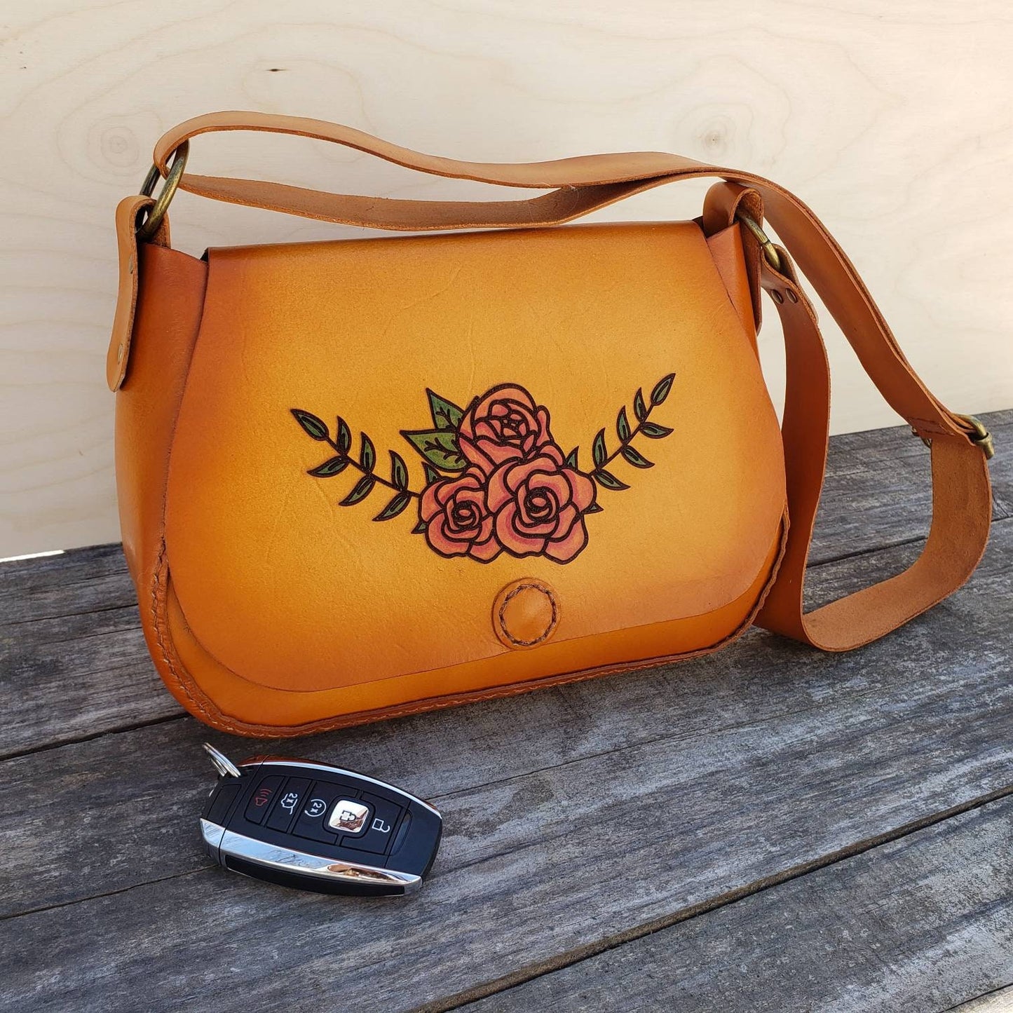 Roses Leather Purse - Handmade Roses Crossbody